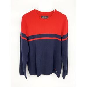 Vintage Abercrombie and Fitch Heavy Knit Red Navy Blue Sweater Sz XL Hong Kong
